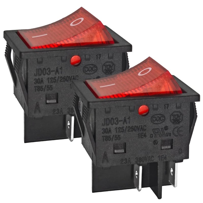 Formiden JD03-A1 4-Pin Rocker Switch (Pack of 2) – 30A 125V/250V T85/55 1E4 Heavy-Duty Switches for Inverter Welding Machines - Image 1